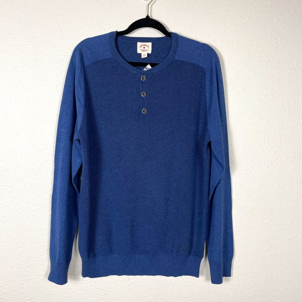 Brooks Brothers Sweater Red Fleece Men Blue Henley Neck Knit Casual Size Large